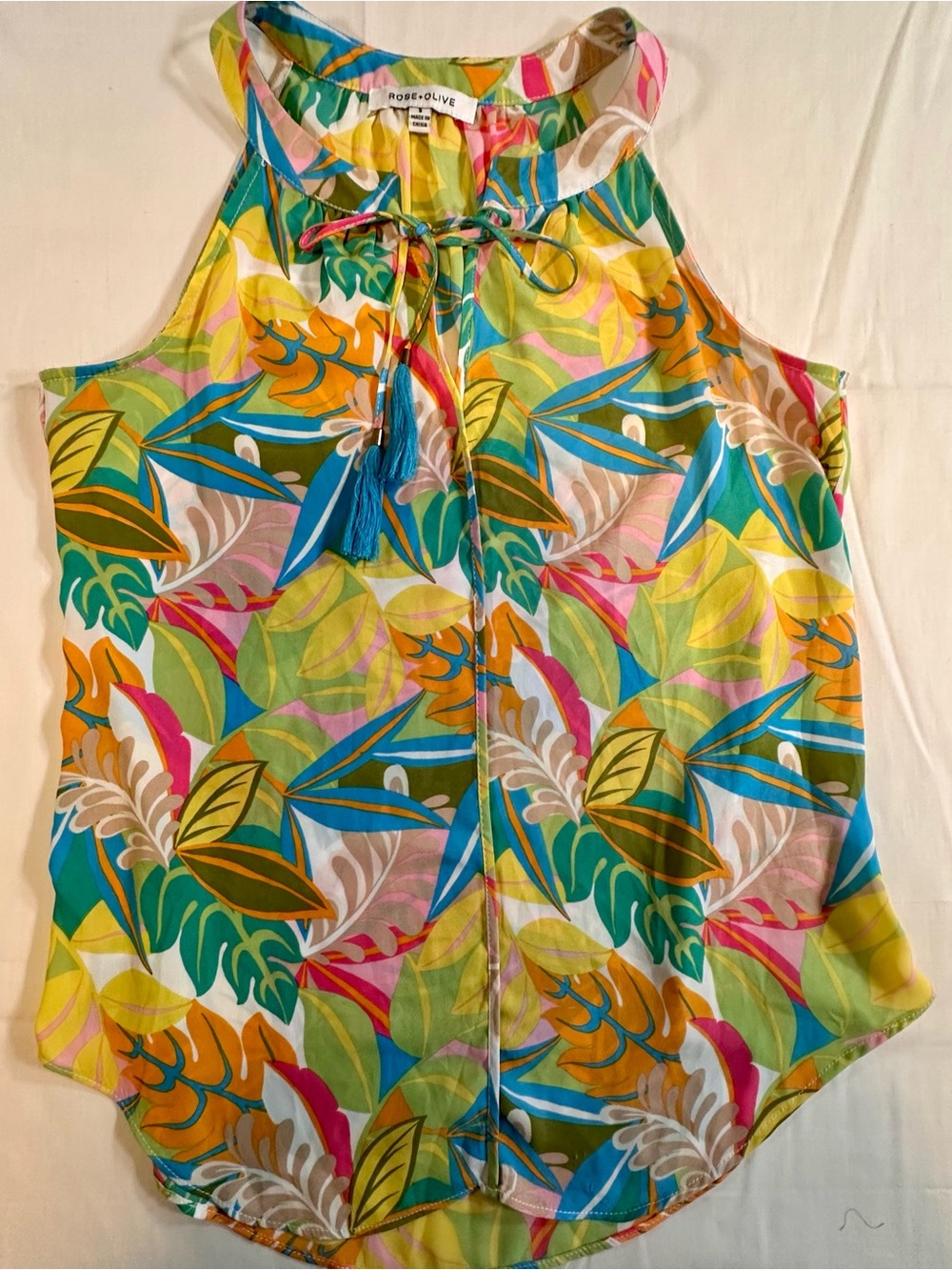Rose & Olive Multicolor Tropical Halter Top boHo casual floral Y2K